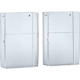 Wandfolderhouder - plexiglas - B 225 x D 75 x H 330 mm - transparant - voor A4 formaat - set van 2 stuks