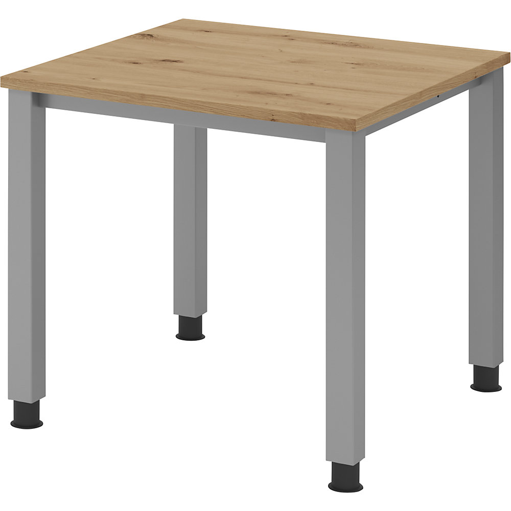 Eurokraft pro Bureautafel, onderstel met 4 poten, breedte 800 mm, aluminiumzilver, eikenhout met noesten