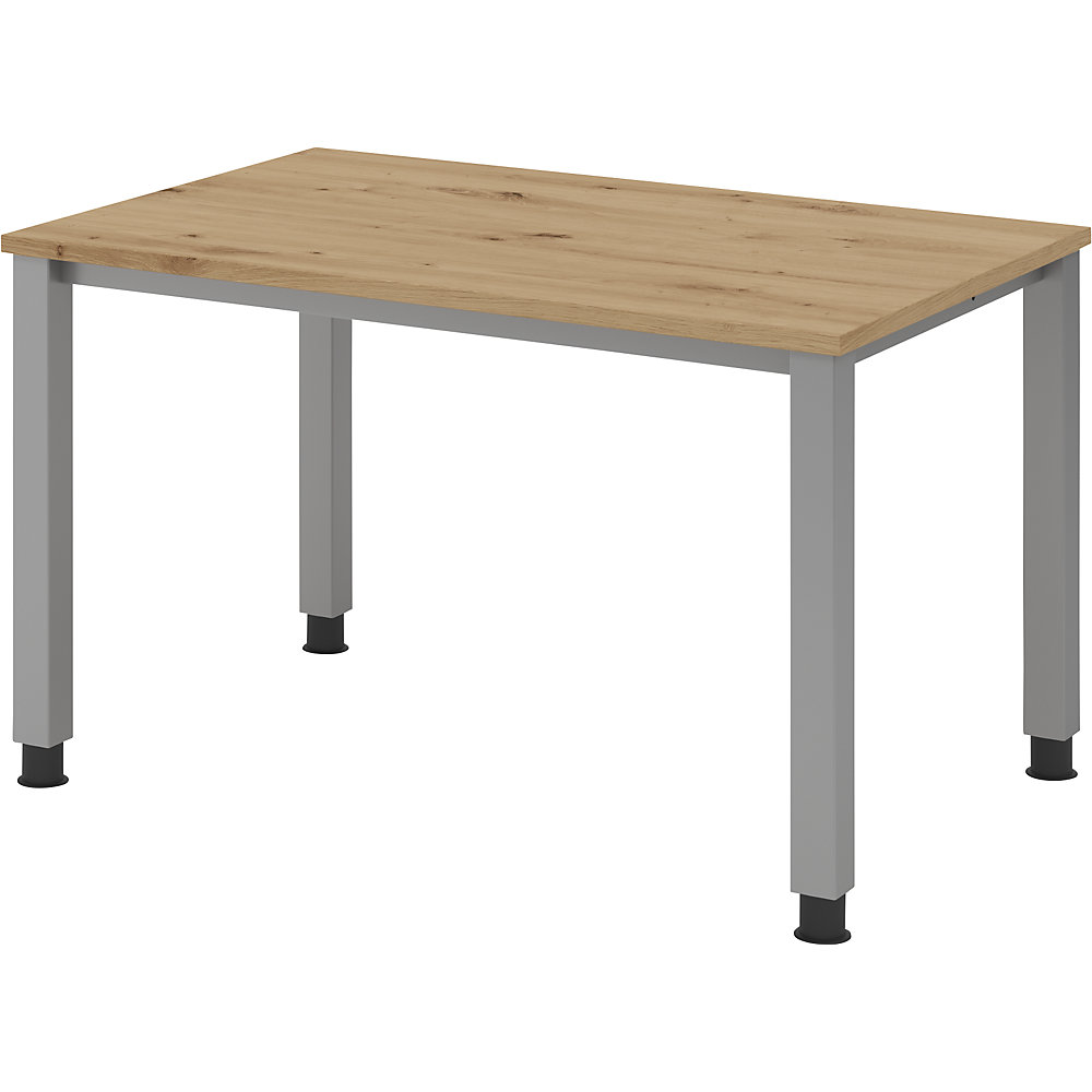 Eurokraft pro Bureautafel, onderstel met 4 poten, breedte 1200 mm, aluminiumzilver, eikenhout met noesten