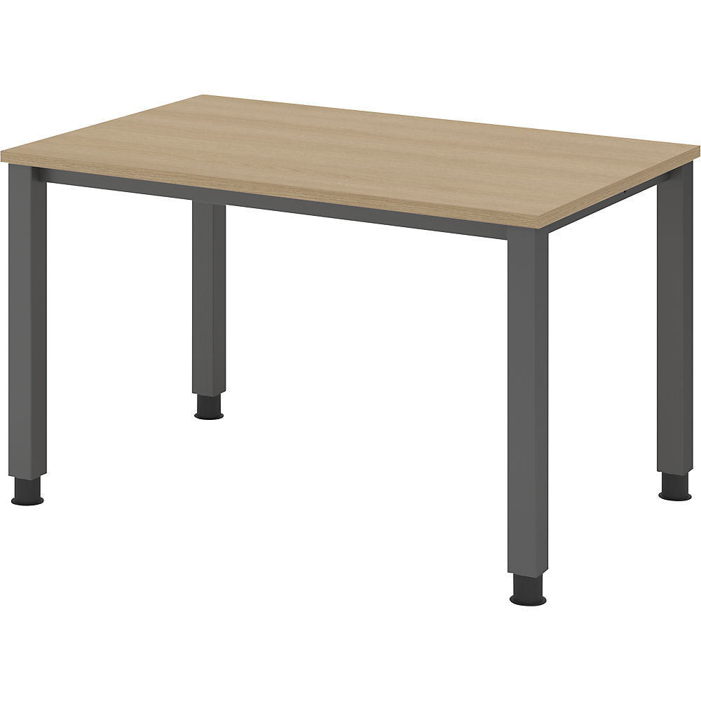 Eurokraft pro Bureautafel, onderstel met 4 poten, breedte 1200 mm, grafiet / eikenhout