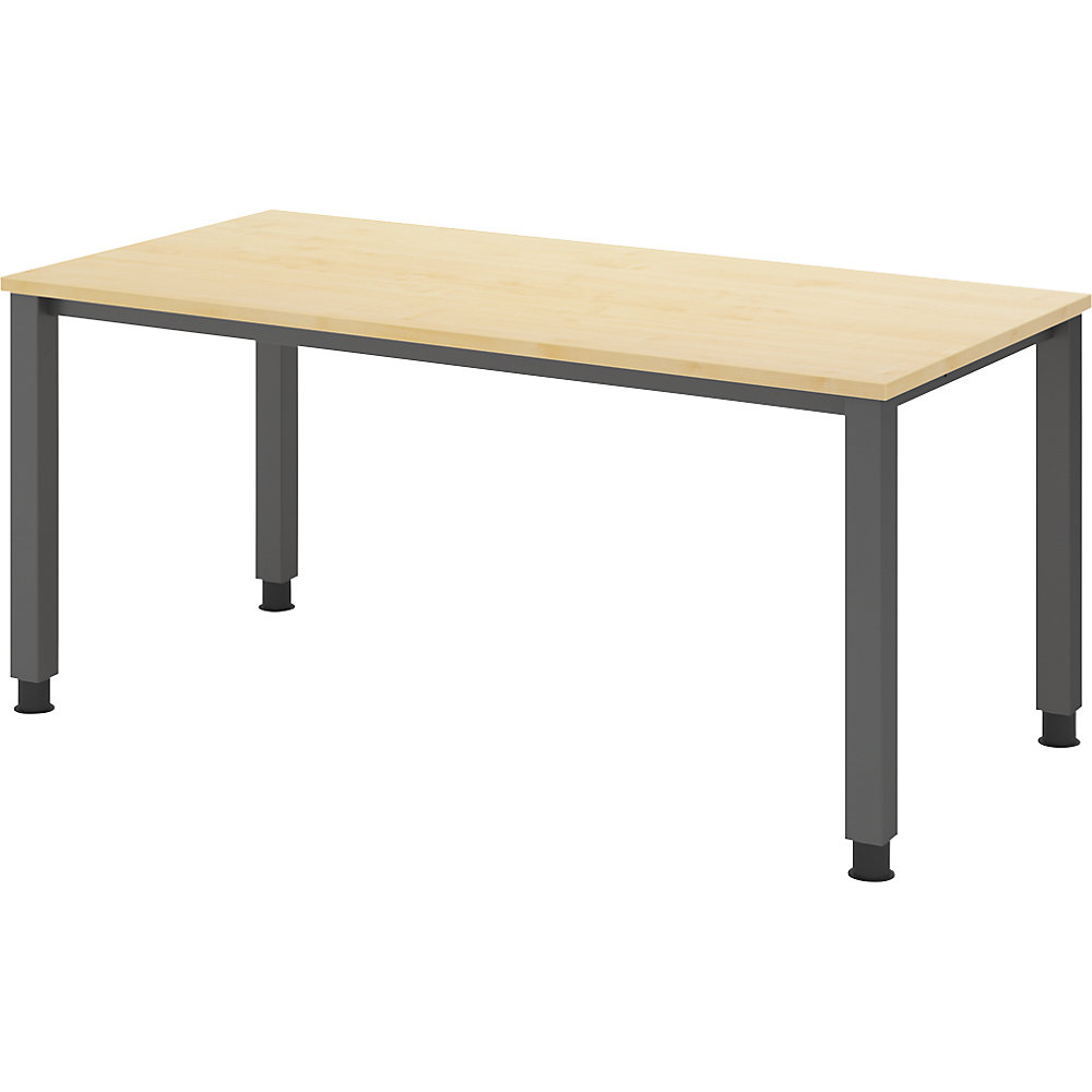 Eurokraft pro Bureautafel, onderstel met 4 poten, breedte 1600 mm, grafiet / esdoornhout