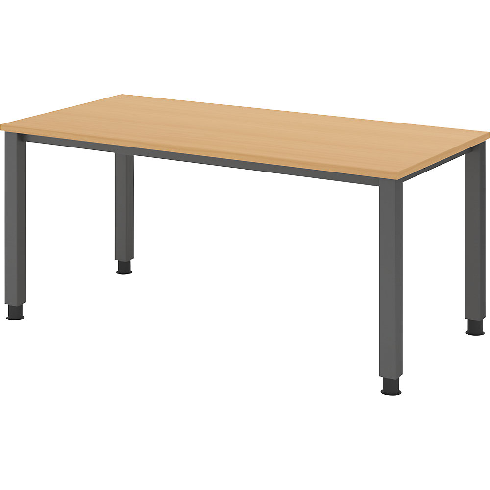 Eurokraft pro Bureautafel, onderstel met 4 poten, breedte 1600 mm, grafiet / beukenhout