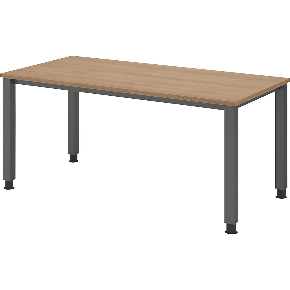 Eurokraft pro Bureautafel, onderstel met 4 poten, breedte 1600 mm, grafiet / notenhout