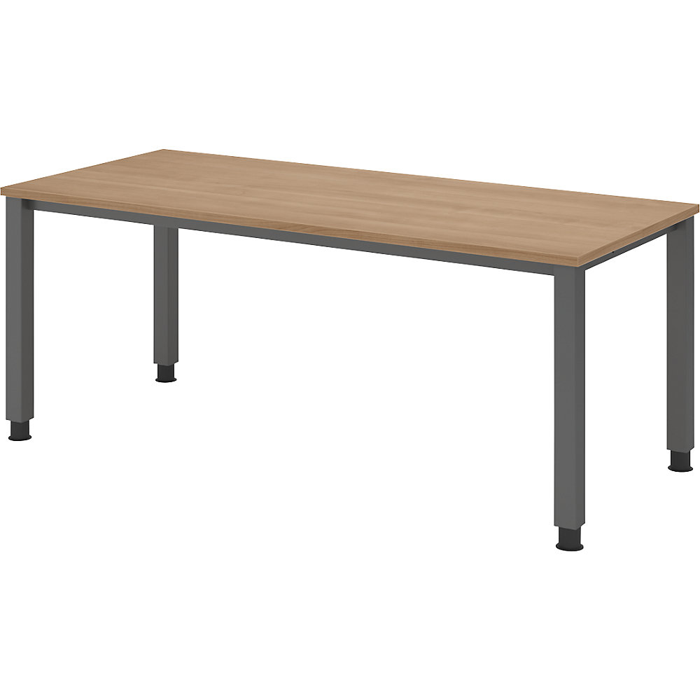 Eurokraft pro Bureautafel, onderstel met 4 poten, breedte 1800 mm, grafiet / notenhout