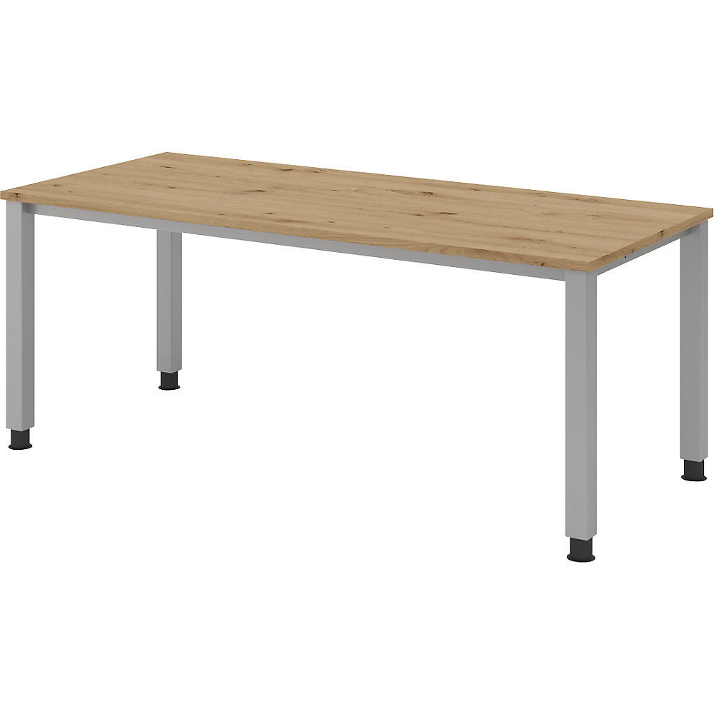 Eurokraft pro Bureautafel, onderstel met 4 poten, breedte 1800 mm, aluminiumzilver, eikenhout met noesten