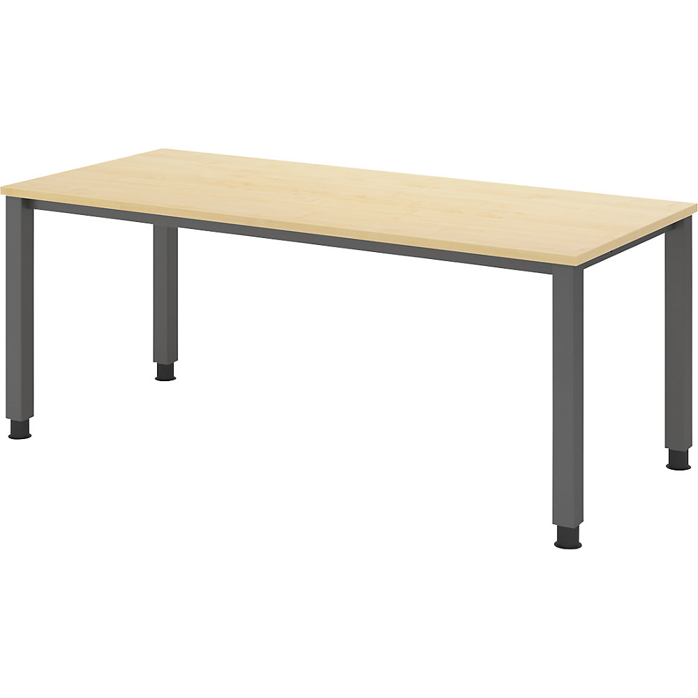 Eurokraft pro Bureautafel, onderstel met 4 poten, breedte 1800 mm, grafiet / esdoornhout