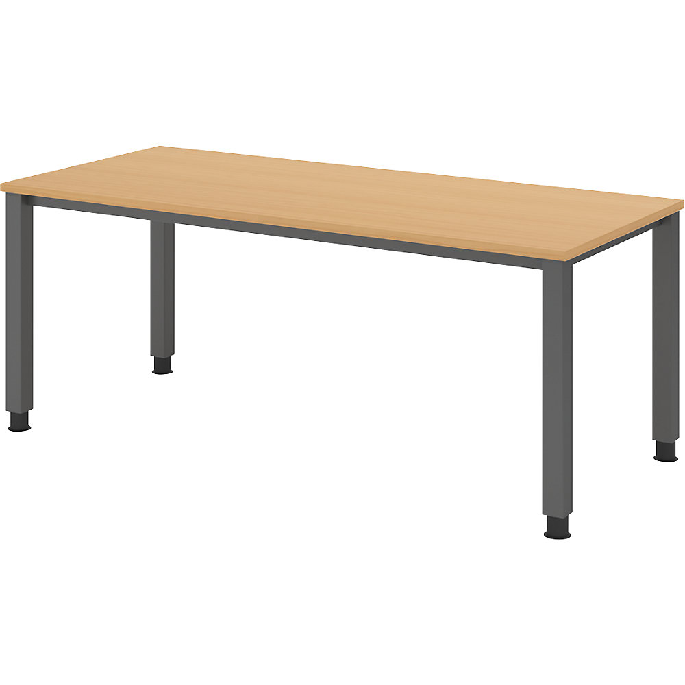 Eurokraft pro Bureautafel, onderstel met 4 poten, breedte 1800 mm, grafiet / beukenhout
