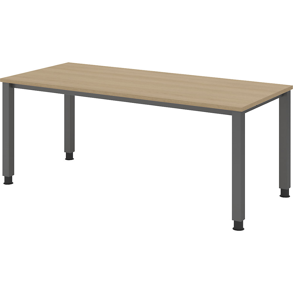 Eurokraft pro Bureautafel, onderstel met 4 poten, breedte 1800 mm, grafiet / eikenhout