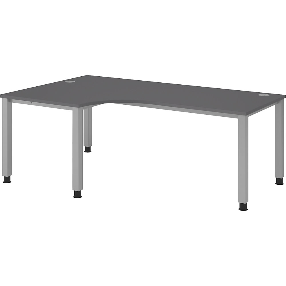Eurokraft pro Bureautafel, hoektafel, breedte 2000 mm, aluminiumzilver / grafiet