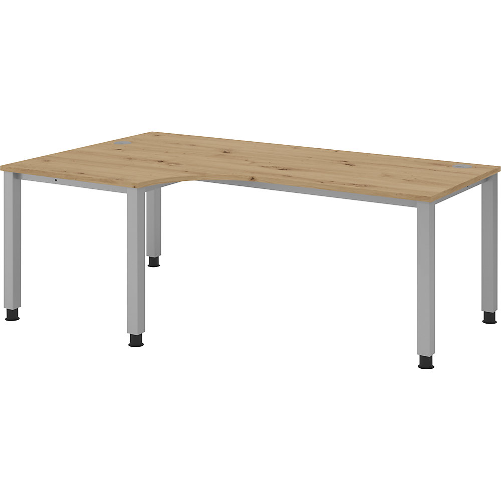 Eurokraft pro Bureautafel, hoektafel, breedte 2000 mm, aluminiumzilver / eikenhout met noesten