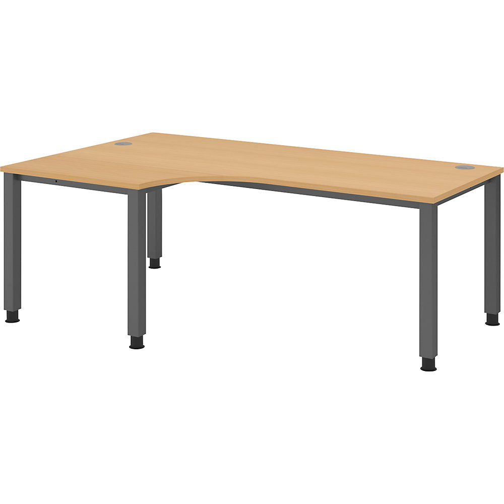Eurokraft pro Bureautafel, hoektafel, breedte 2000 mm, grafiet / beukenhout
