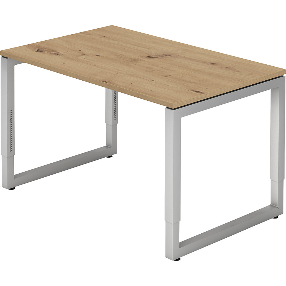 Eurokraft pro Bureautafel met frame van vierkante staalbuis, hoogte 650 - 850 mm, b x d = 1200 x 800 mm, ahornhout / aluminiumzilver