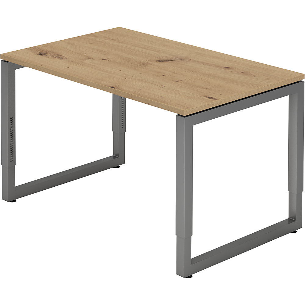 Eurokraft pro Bureautafel met frame van vierkante staalbuis, hoogte 650 - 850 mm, b x d = 1200 x 800 mm, eikenhout met noesten / grafiet