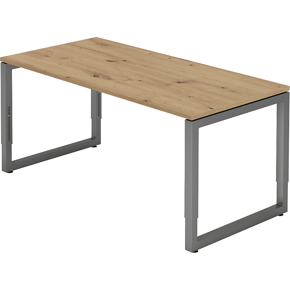 Eurokraft pro Bureautafel met frame van vierkante staalbuis, hoogte 650 - 850 mm, b x d = 1600 x 800 mm, eikenhout met noesten / grafiet