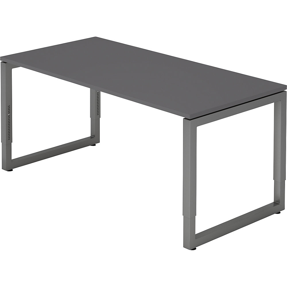 Eurokraft pro Bureautafel met frame van vierkante staalbuis, hoogte 650 - 850 mm, b x d = 1600 x 800 mm, grafiet / grafiet