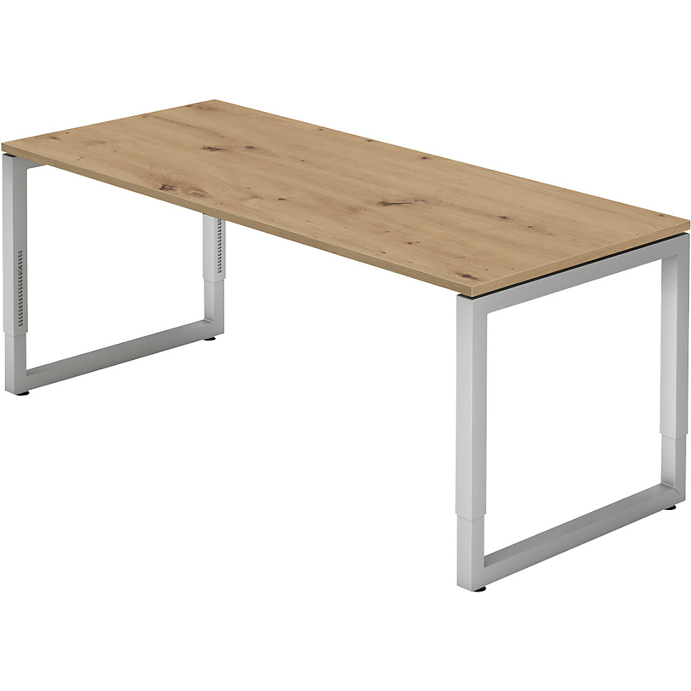 Eurokraft pro Bureautafel met frame van vierkante staalbuis, hoogte 650 - 850 mm, b x d = 1800 x 800 mm, ahornhout / aluminiumzilver