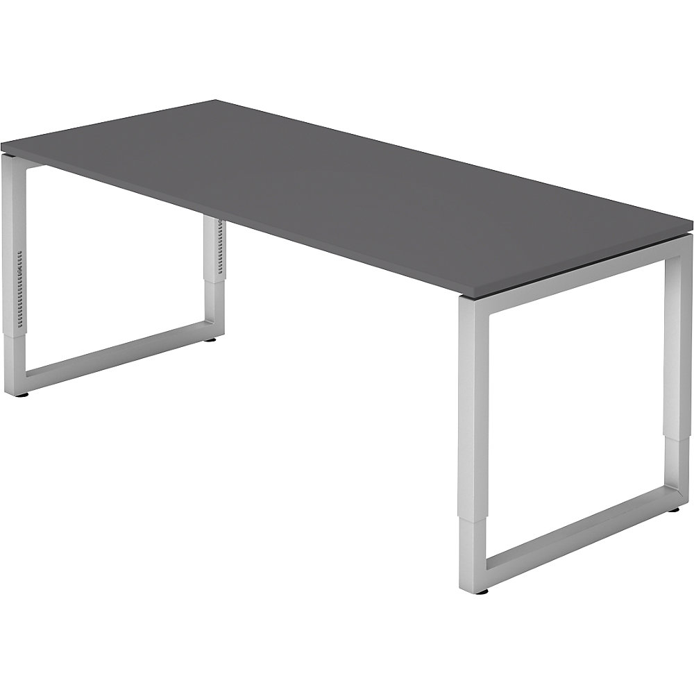 Eurokraft pro Bureautafel met frame van vierkante staalbuis, hoogte 650 - 850 mm, b x d = 1800 x 800 mm, ahornhout / aluminiumzilver