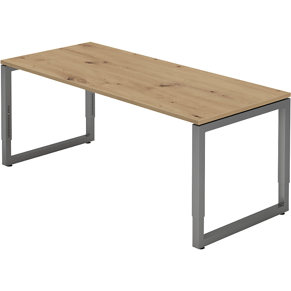 Eurokraft pro Bureautafel met frame van vierkante staalbuis, hoogte 650 - 850 mm, b x d = 1800 x 800 mm, eikenhout met noesten / grafiet