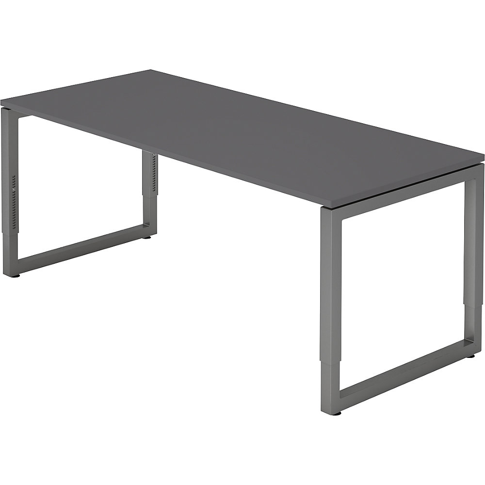 Eurokraft pro Bureautafel met frame van vierkante staalbuis, hoogte 650 - 850 mm, b x d = 1800 x 800 mm, grafiet / grafiet