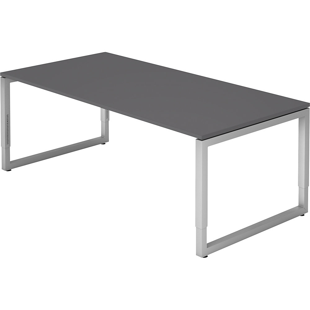 Eurokraft pro Bureautafel met frame van vierkante staalbuis, hoogte 650 - 850 mm, b x d = 2000 x 1000 mm, ahornhout / aluminiumzilver