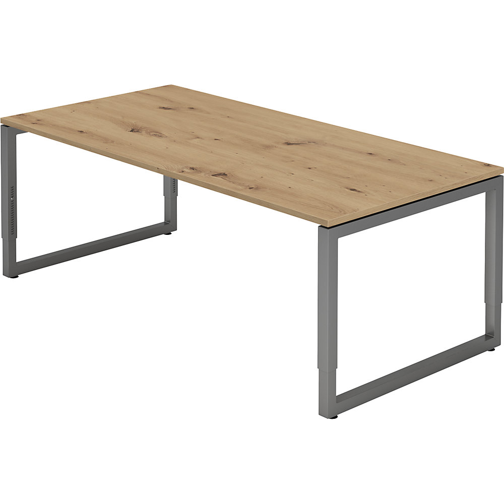 Eurokraft pro Bureautafel met frame van vierkante staalbuis, hoogte 650 - 850 mm, b x d = 2000 x 1000 mm, eikenhout met noesten / grafiet