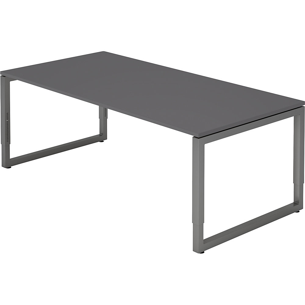 Eurokraft pro Bureautafel met frame van vierkante staalbuis, hoogte 650 - 850 mm, b x d = 2000 x 1000 mm, grafiet / grafiet
