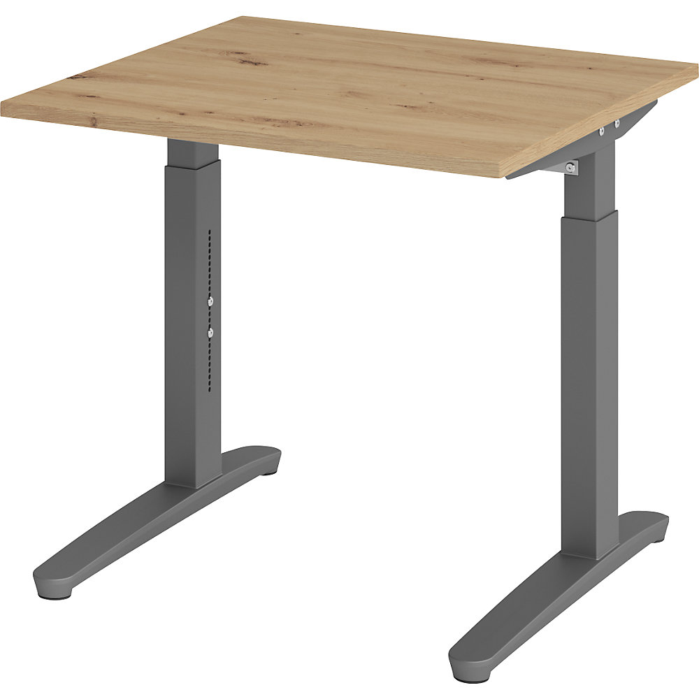 Eurokraft pro ANNY - Bureautafel met C-vormig onderstel, in hoogte verstelbaar 650 - 850 mm, breedte 800 mm, eikenhout met noesten / grafiet
