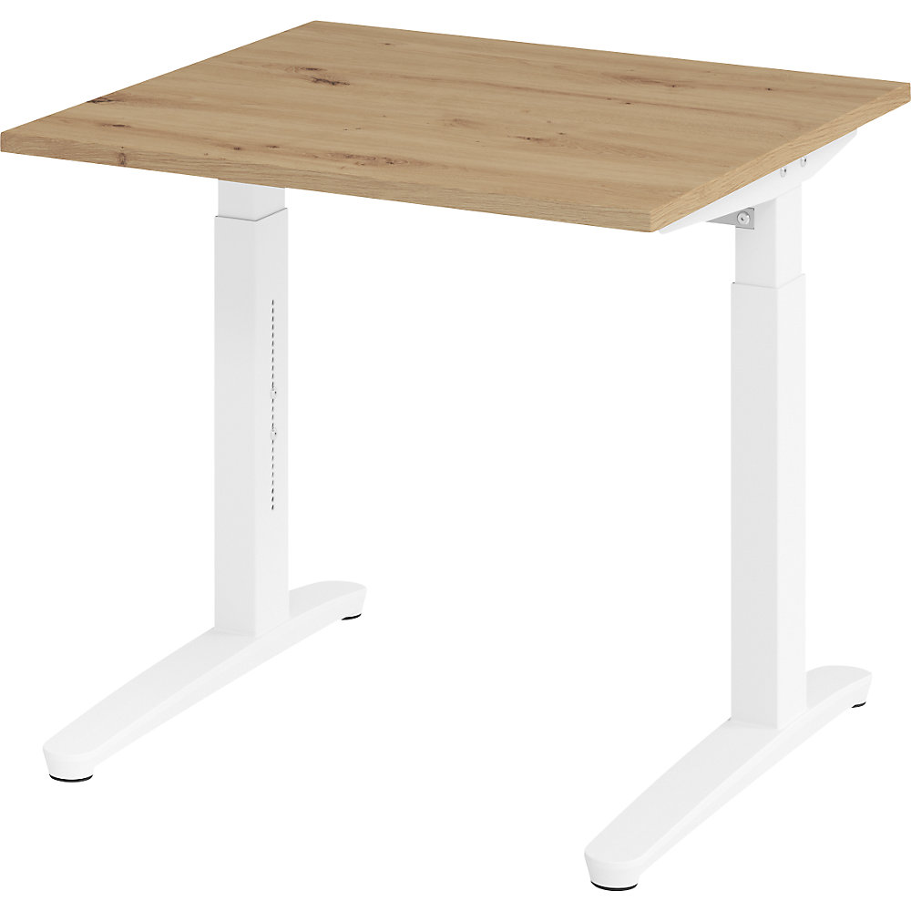 Eurokraft pro ANNY - Bureautafel met C-vormig onderstel, in hoogte verstelbaar 650 - 850 mm, breedte 800 mm, eikenhout met noesten / wit