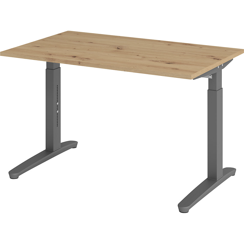 Eurokraft pro ANNY - Bureautafel met C-vormig onderstel, in hoogte verstelbaar 650 - 850 mm, breedte 1200 mm, eikenhout met noesten / grafiet