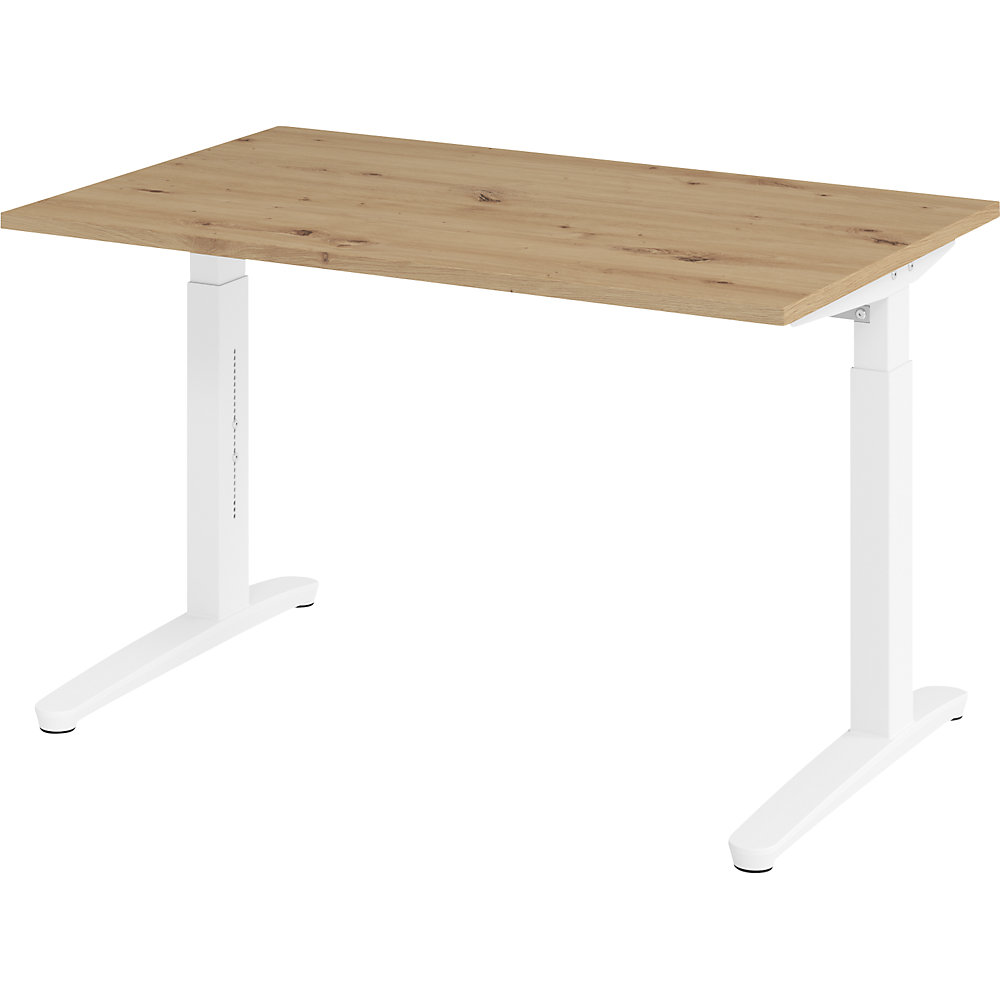 Eurokraft pro ANNY - Bureautafel met C-vormig onderstel, in hoogte verstelbaar 650 - 850 mm, breedte 1200 mm, eikenhout met noesten / wit