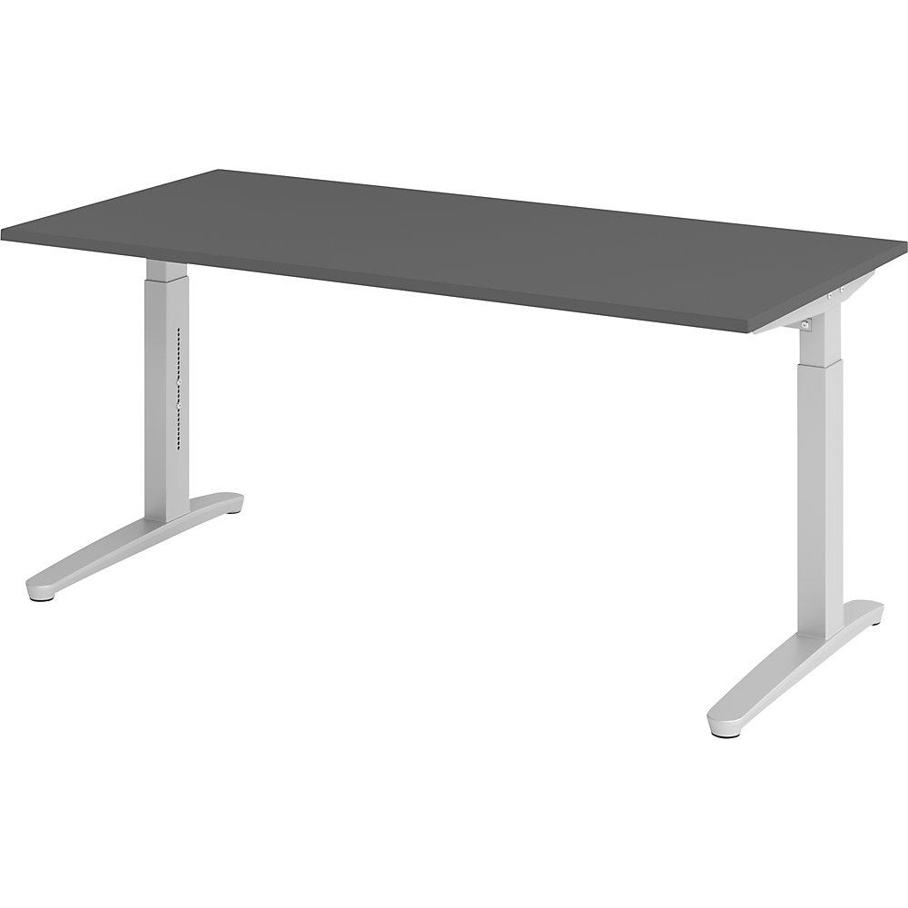 Eurokraft pro ANNY - Bureautafel met C-vormig onderstel, in hoogte verstelbaar 650 - 850 mm, breedte 1600 mm, grafiet / aluminiumzilver