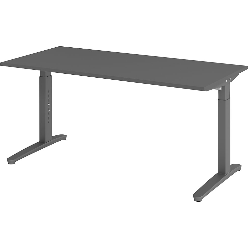 Eurokraft pro ANNY - Bureautafel met C-vormig onderstel, in hoogte verstelbaar 650 - 850 mm, breedte 1600 mm, grafiet / grafiet