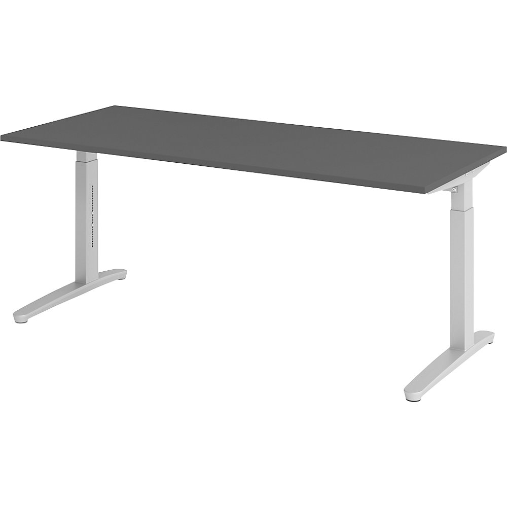 Eurokraft pro ANNY - Bureautafel met C-vormig onderstel, in hoogte verstelbaar 650 - 850 mm, breedte 1800 mm, grafiet / aluminiumzilver