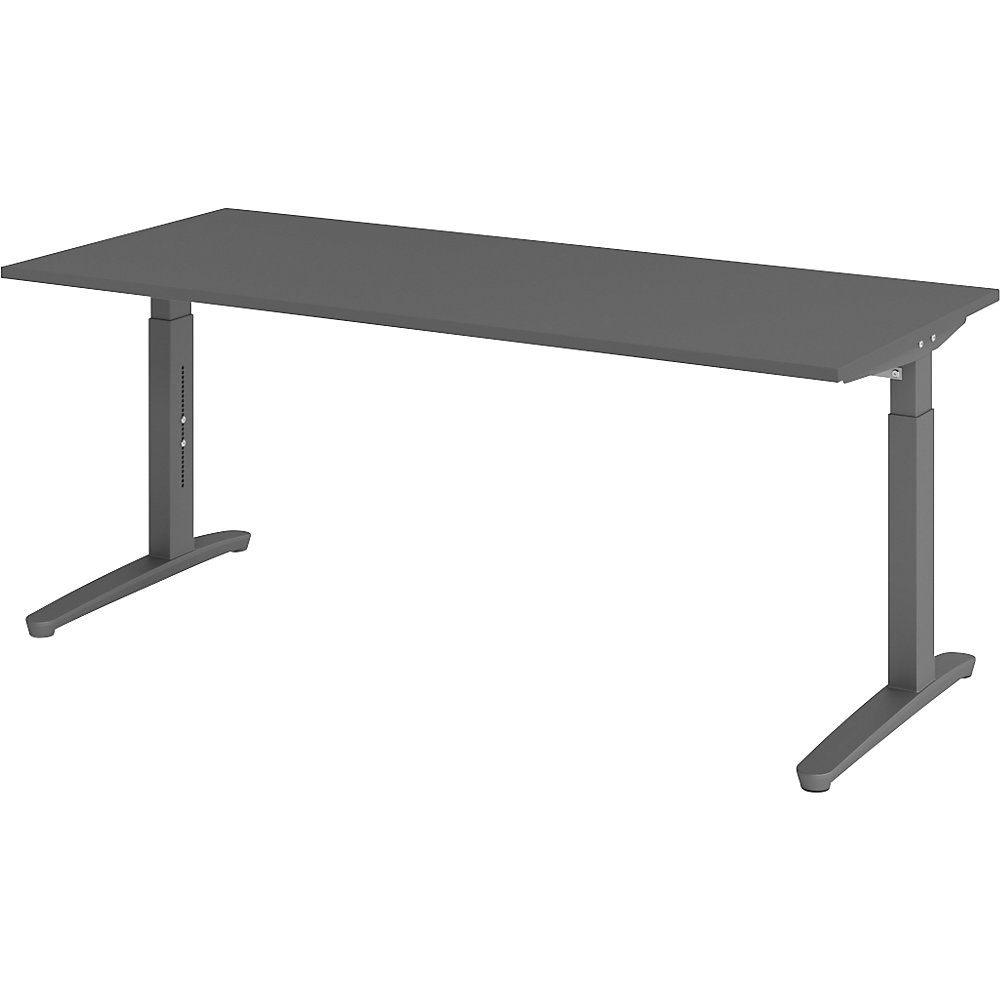 Eurokraft pro ANNY - Bureautafel met C-vormig onderstel, in hoogte verstelbaar 650 - 850 mm, breedte 1800 mm, grafiet / grafiet