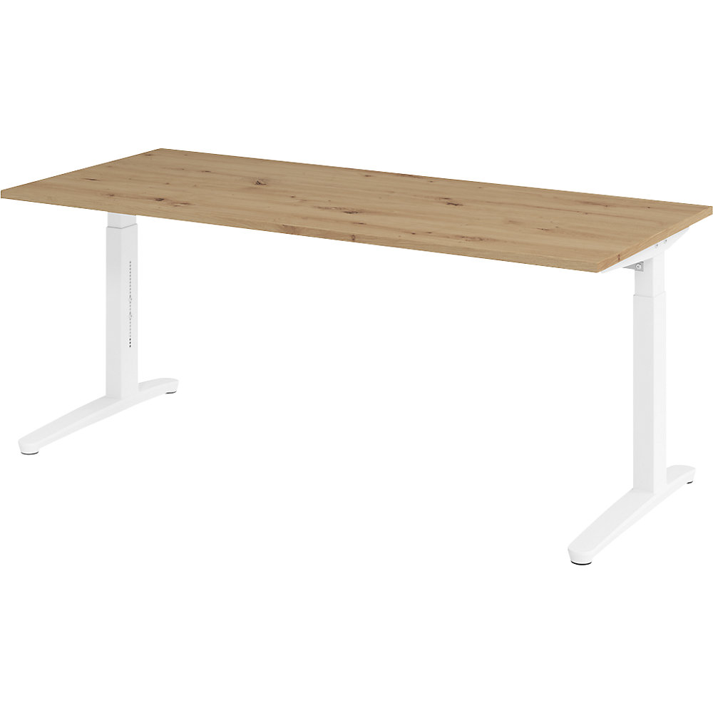 Eurokraft pro ANNY - Bureautafel met C-vormig onderstel, in hoogte verstelbaar 650 - 850 mm, breedte 1800 mm, eikenhout met noesten / wit