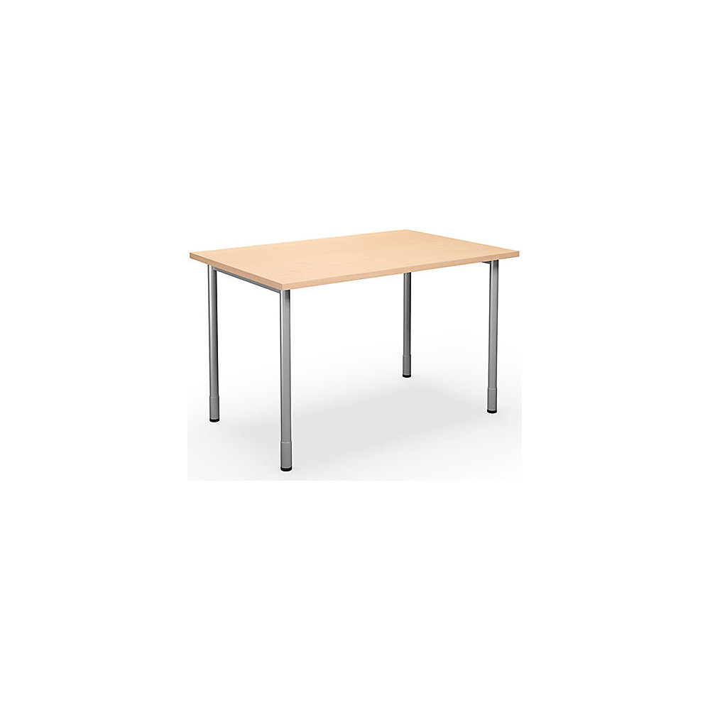 Multifunctionele tafel DUO-C, recht blad, h x d = 700 - 800 x 800 mm, breedte 1200 mm, berkenhout, zilverkleurig