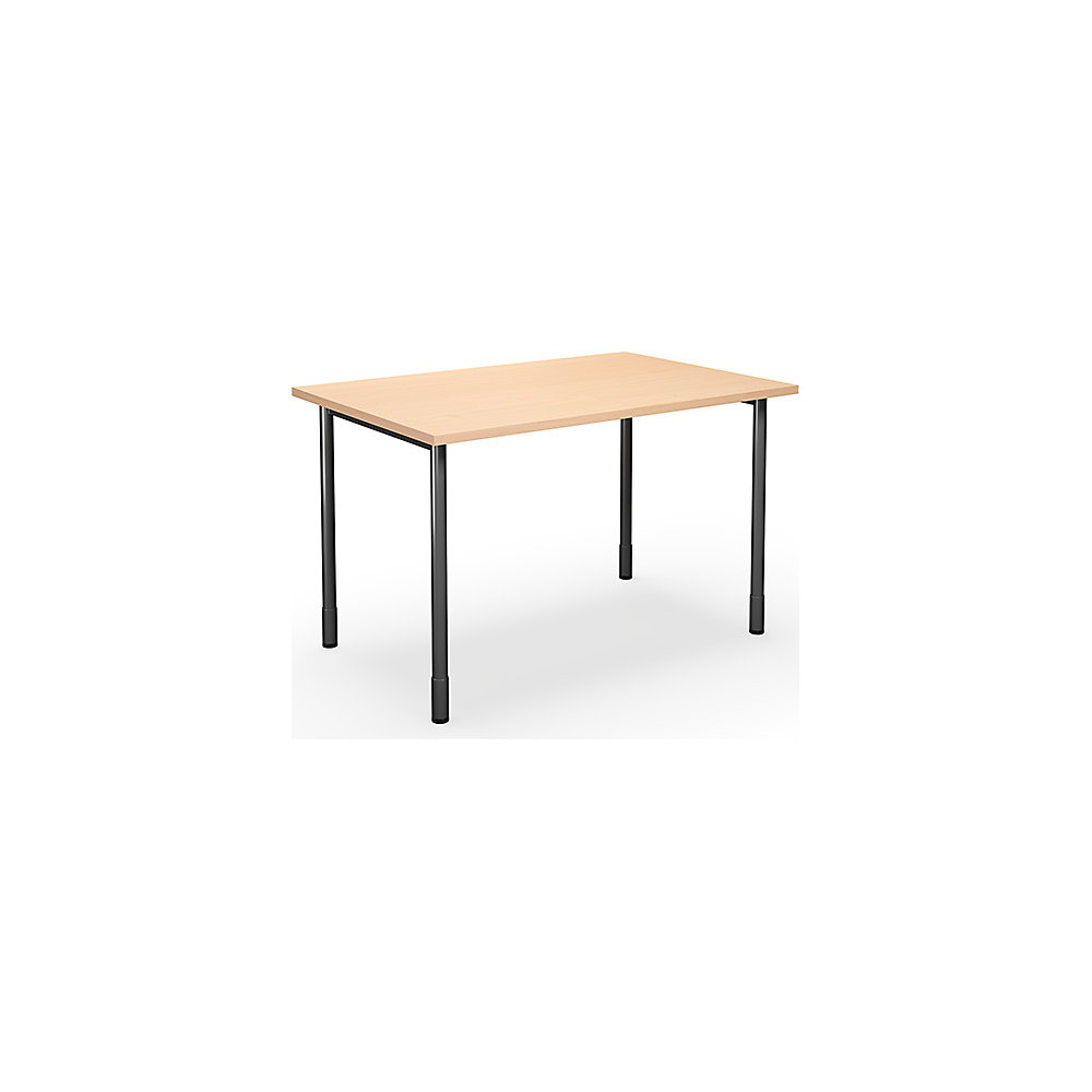 Multifunctionele tafel DUO-C, recht blad, h x d = 700 - 800 x 800 mm, breedte 1200 mm, berkenhout, zwart