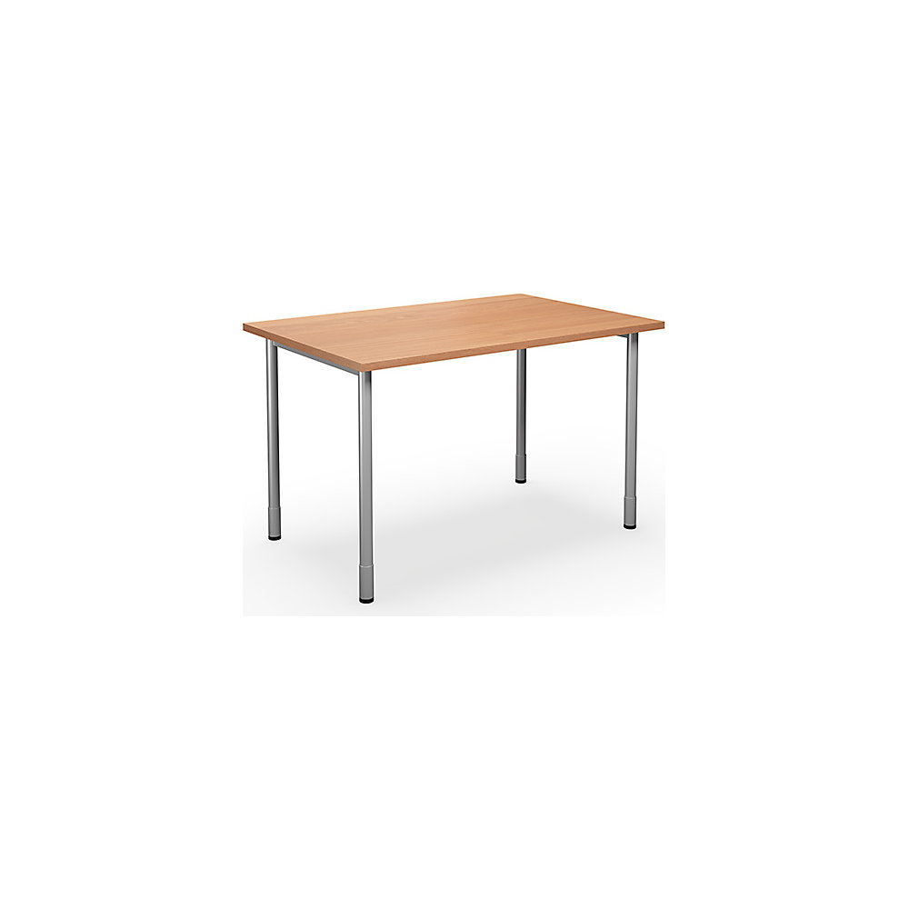 Multifunctionele tafel DUO-C, recht blad, h x d = 700 - 800 x 800 mm, breedte 1200 mm, beukenhout, zilverkleurig