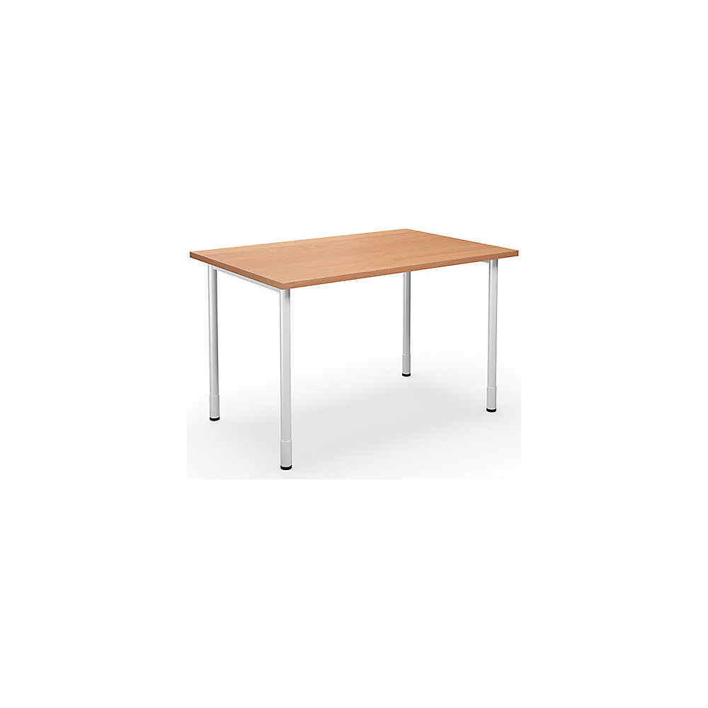 Multifunctionele tafel DUO-C, recht blad, h x d = 700 - 800 x 800 mm, breedte 1200 mm, beukenhout, wit