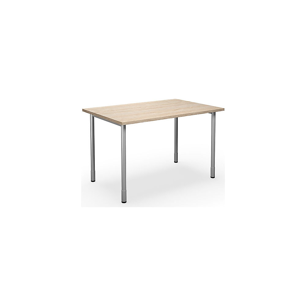 Multifunctionele tafel DUO-C, recht blad, h x d = 700 - 800 x 800 mm, breedte 1200 mm, eikenhout, zilverkleurig