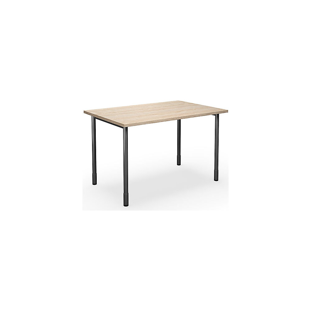 Multifunctionele tafel DUO-C, recht blad, h x d = 700 - 800 x 800 mm, breedte 1200 mm, eikenhout, zwart