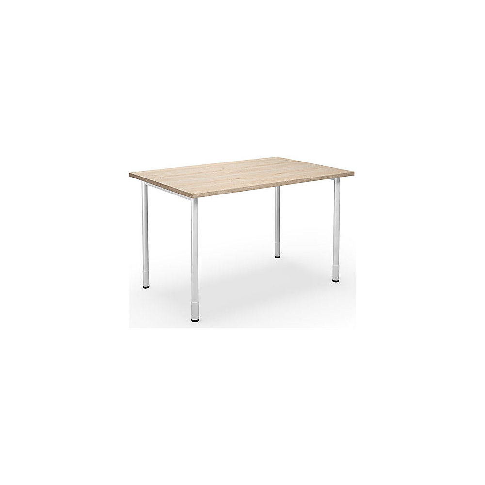 Multifunctionele tafel DUO-C, recht blad, h x d = 700 - 800 x 800 mm, breedte 1200 mm, eikenhout, wit