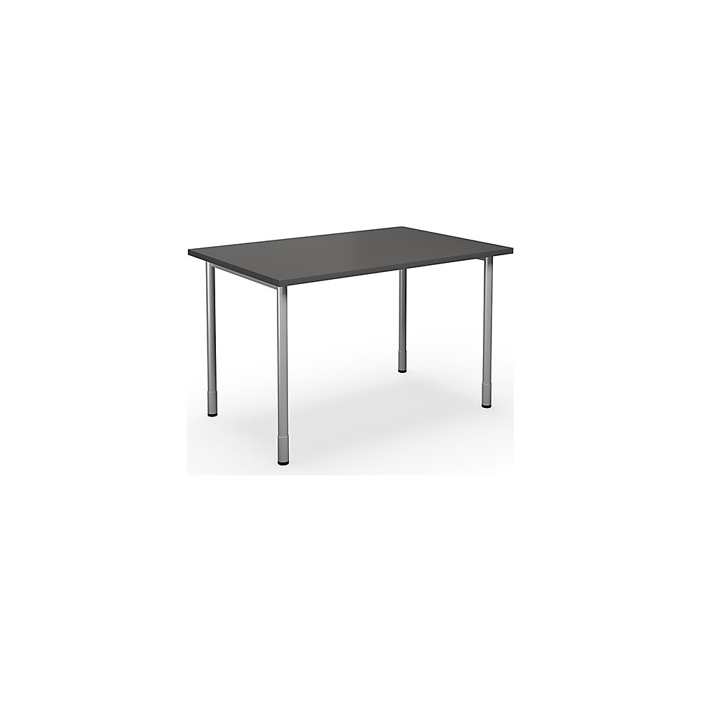 Multifunctionele tafel DUO-C, recht blad, h x d = 700 - 800 x 800 mm, breedte 1200 mm, donkergrijs, zilverkleurig