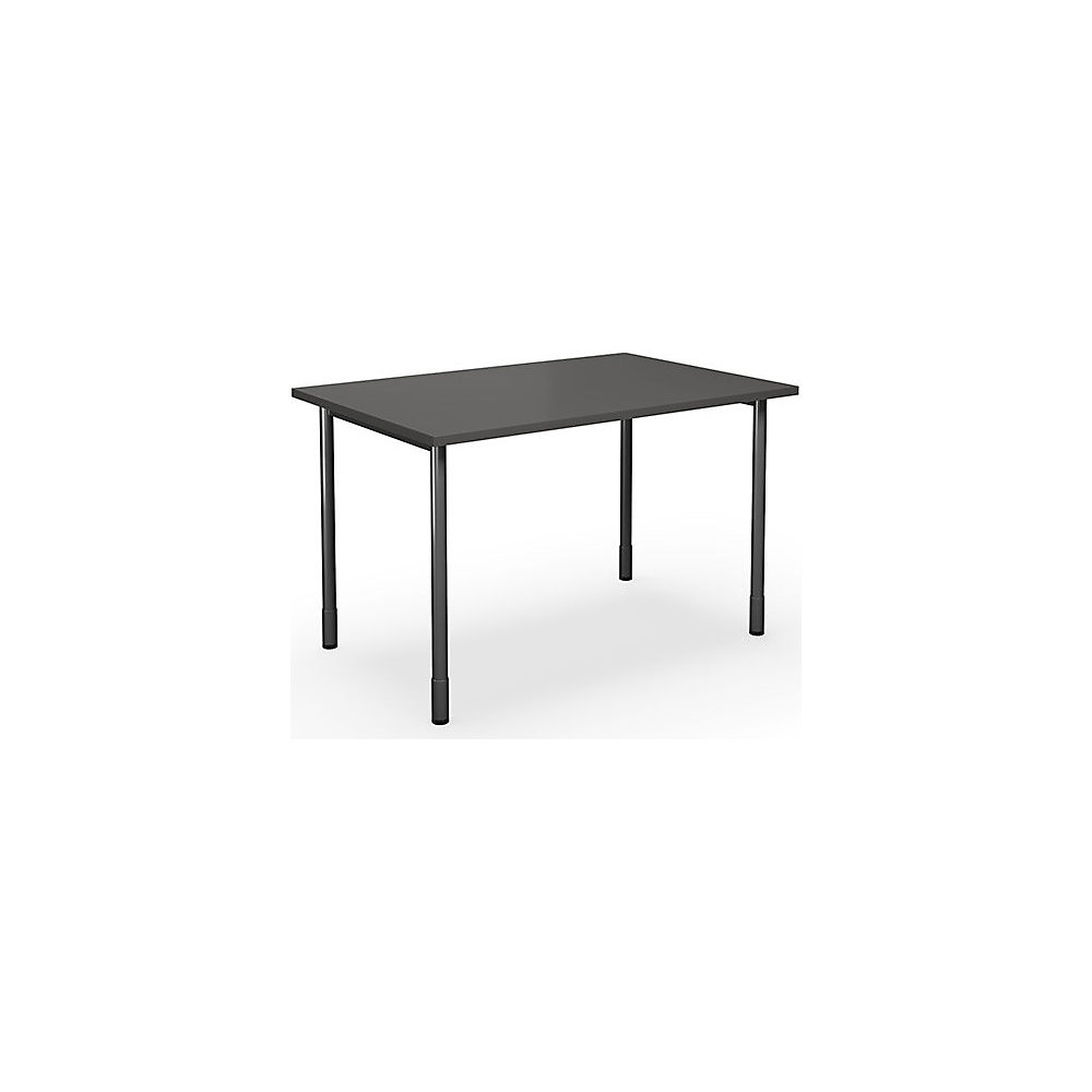 Multifunctionele tafel DUO-C, recht blad, h x d = 700 - 800 x 800 mm, breedte 1200 mm, donkergrijs, zwart