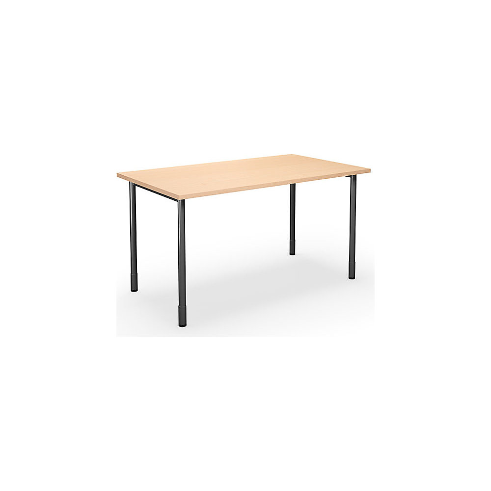 Multifunctionele tafel DUO-C, recht blad, h x d = 700 - 800 x 800 mm, breedte 1400 mm, berkenhout, zwart