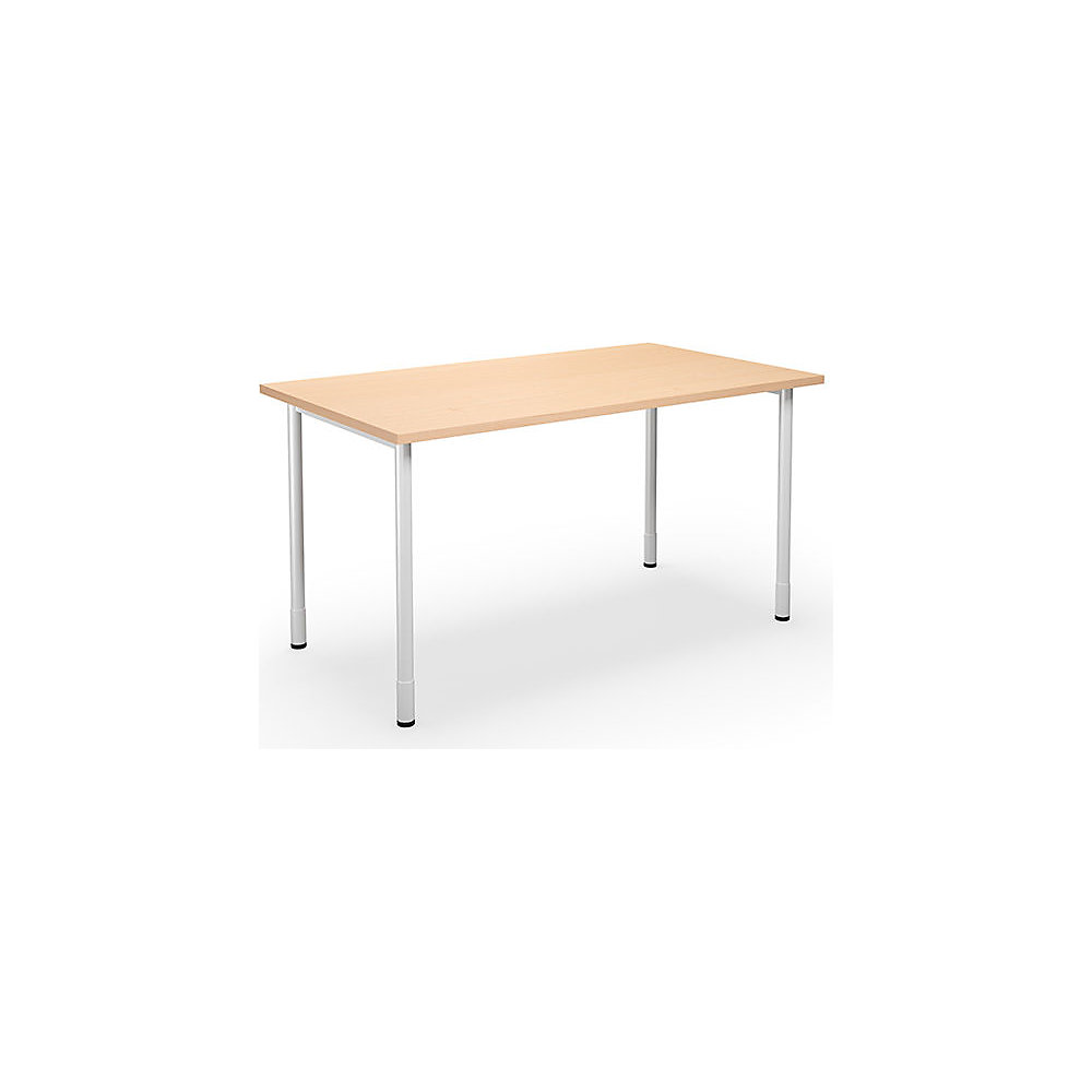Multifunctionele tafel DUO-C, recht blad, h x d = 700 - 800 x 800 mm, breedte 1400 mm, berkenhout, wit