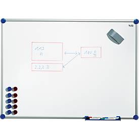 Maul Whiteboard 2000 pro, wit kunststof gecoat, magnetisch, frame zilver, B 1200 x H 900 mm + 15-delige accessoireset