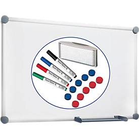 Maul Whiteboard 2000 pro, wit geëmailleerd, magnetisch, frame platinagrijs, B 1200 x H 900 mm + 15-delige accessoireset
