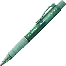 Faber-Castell Biros  Poly Ball View, schrijfkleur blauw, lijndikte 0,6 mm, document-proof, vervangbare vulling, rubberen grip, groen