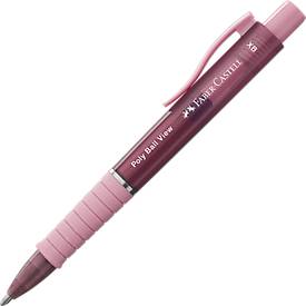 Faber-Castell Biros  Poly Ball View, schrijfkleur blauw, lijndikte 0,6 mm, onuitwisbaar, vervangbare vulling, rubberen grip, rood